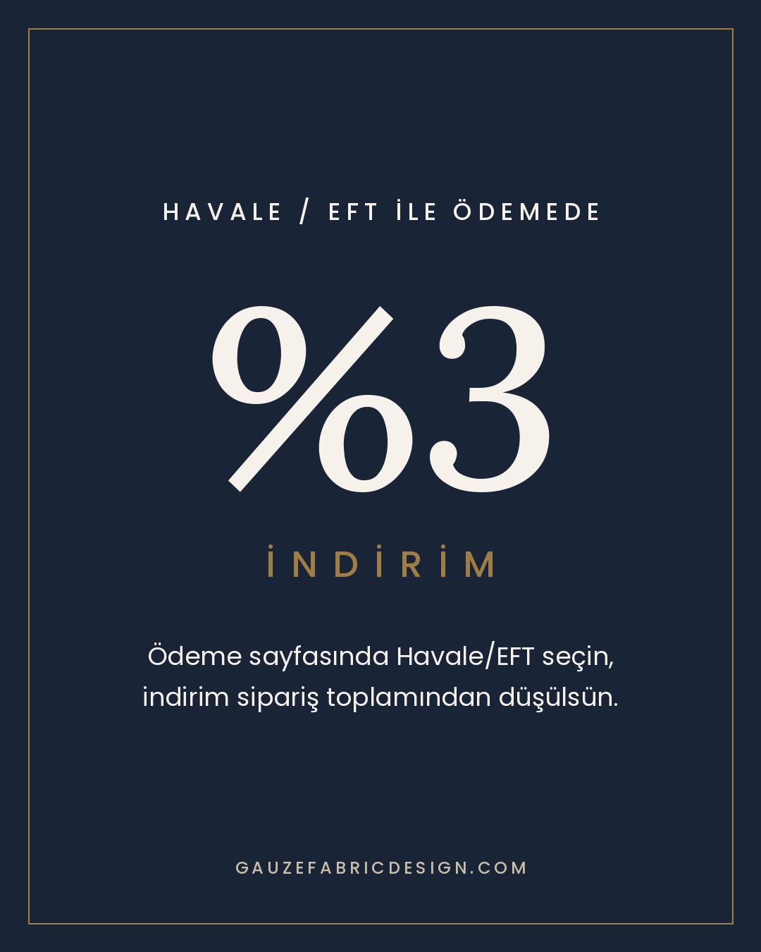 Havale/EFT ile ödemede %3 indirim